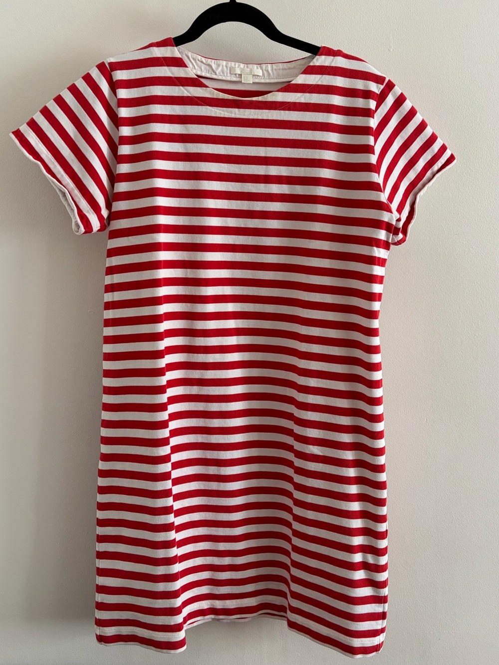 COS Red and White Striped Cotton T-Shirt Dress